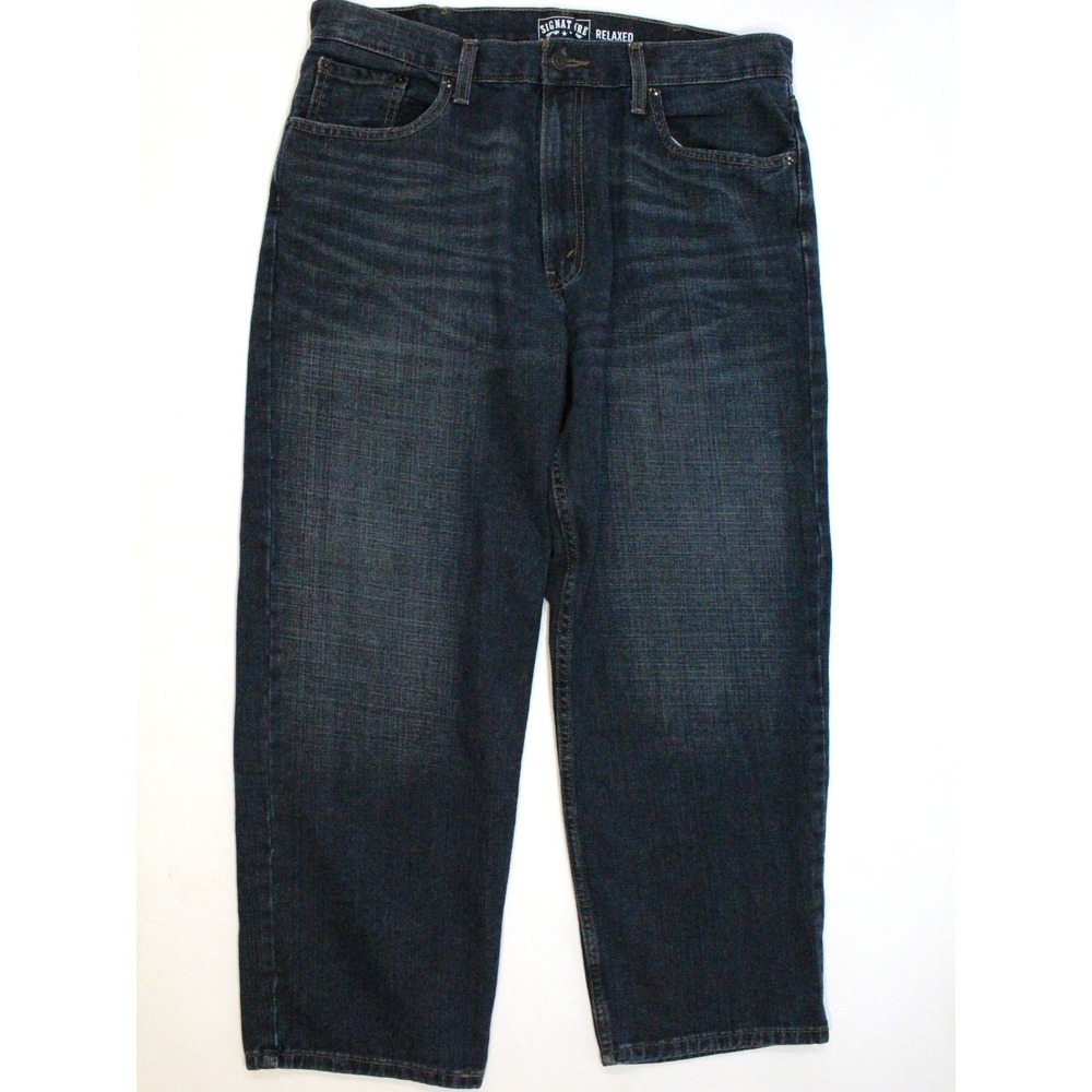 Levis Jeans Mens Signature Strauss 38x28 (tag 38x30) Relaxed Dark Wash Blue